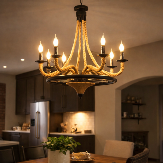 Lustra Suspendata Vintage, LV581/6BK, 6*E27, Maro, Metal si Sfoara