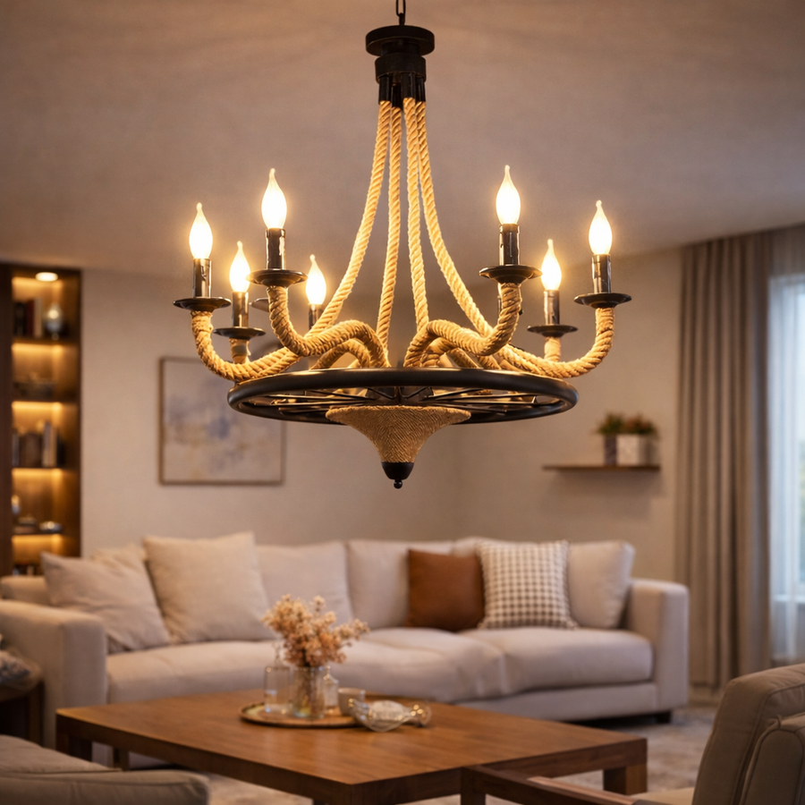 Lustra Suspendata Vintage, LV581/6BK, 6xE27, Maro, Metal si Sfoara