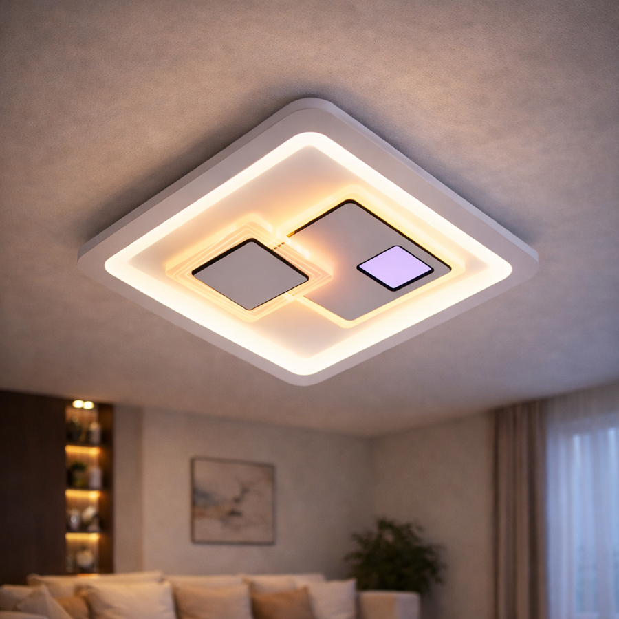 Lustra LED KEREN 24W, Diametru 26cm, Patrata, lumina Rece/Calda/Neutra 3000K/4000K/6000K, Alb, Metal si Acril