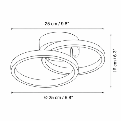 Lustra LED VERTEX CIRCULA 21W, 2 Cercuri, Rame Metalice, lLumina Rece/Calda/Neutra 3000K/4000K/6000K, Negru, Metal
