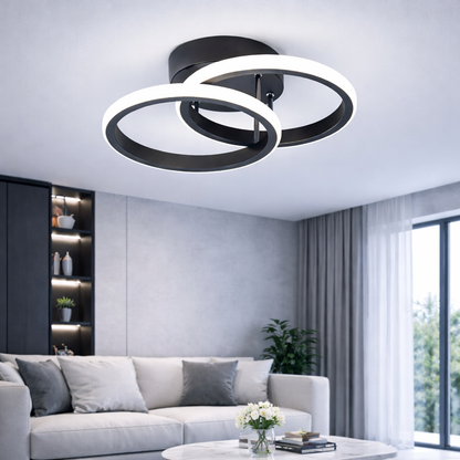 Lustra LED VERTEX CIRCULA 21W, 2 Cercuri, Rame Metalice, lLumina Rece/Calda/Neutra 3000K/4000K/6000K, Negru, Metal