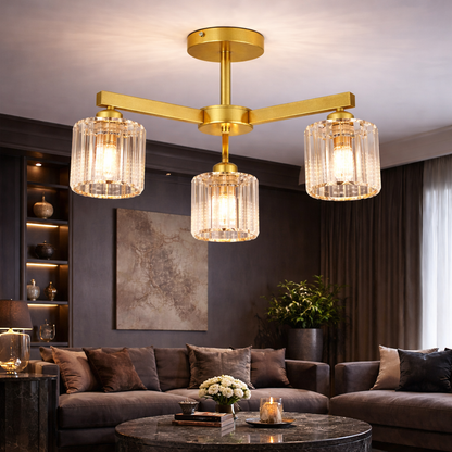 Lustra Clasica Moderna LC110/3GD cu Cristal,  3x E27, Auriu, Metal si Cristal