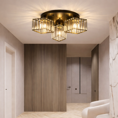 Lustra Clasica Moderna Sasha, LC117/3BK, 3x E27, Metal si Cristal, Negru, Abajur