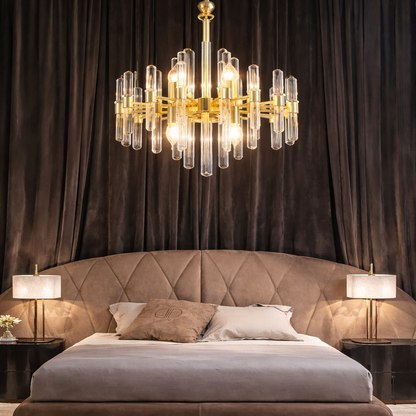 Candelabru Cristal CC850/480GD ,6xE14, 48X45cm, Inaltime Reglabila, Auriu Lucios, Inaltime Reglabila, Design Elegant, Metal si Cristal