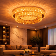 Lustra LED cu Telecomanda, LLC153/500CH, Cristal si Metal, 59W, 1 Cerc, Dimabila, Inaltime Reglabila, Lumina Rece/Calda/Neutra, Iluminat Luxos