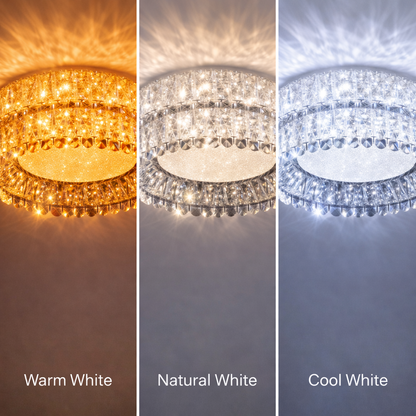 Lustra LED cu Telecomanda, LLC153/500CH, Cristal si Metal, 59W, 1 Cerc, Dimabila, Inaltime Reglabila, Lumina Rece/Calda/Neutra, Iluminat Luxos