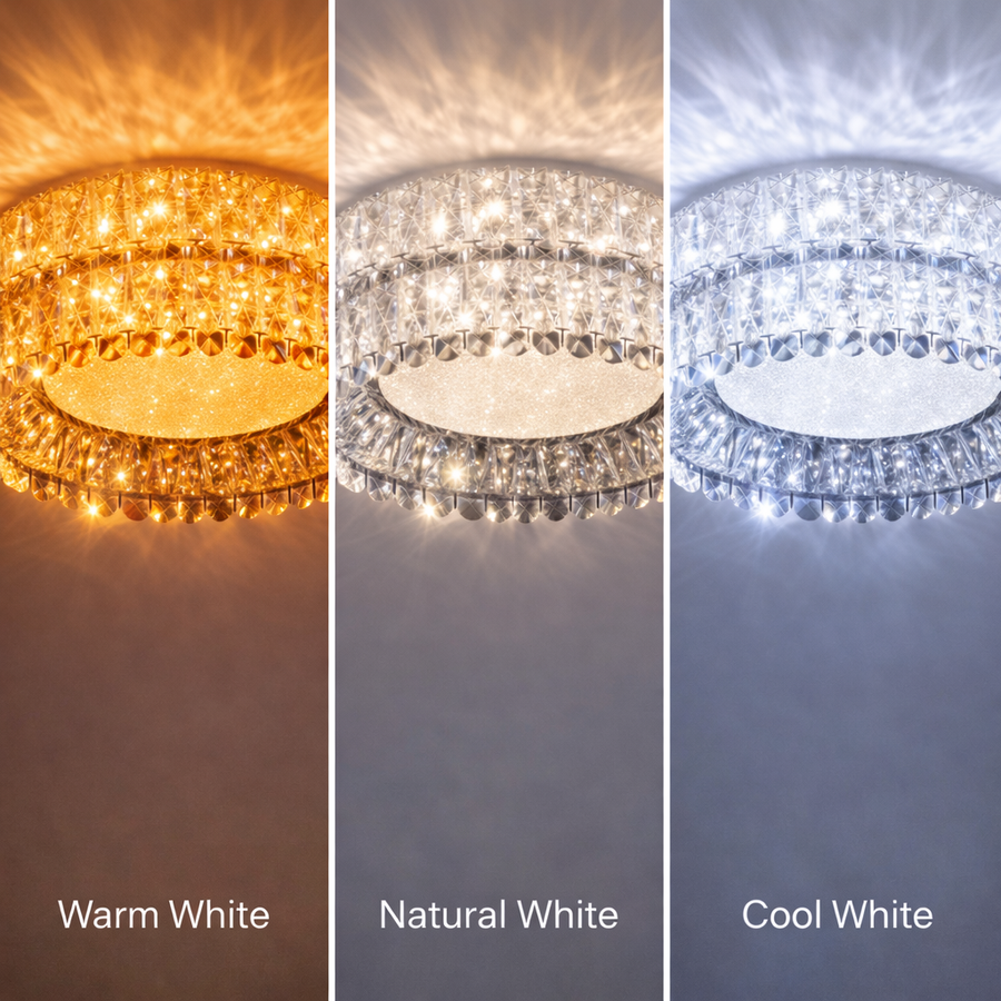 Lustra LED cu Telecomanda, LLC153/500CH, Cristal si Metal, 59W, 1 Cerc, Dimabila, Inaltime Reglabila, Lumina Rece/Calda/Neutra, Iluminat Luxos