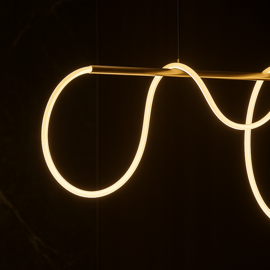 Lustra LED DIVINO Auriu 96W cu Tub Silicon Flexibil, 150cm – Lumina Reglabila 3000K/4000K/6000K