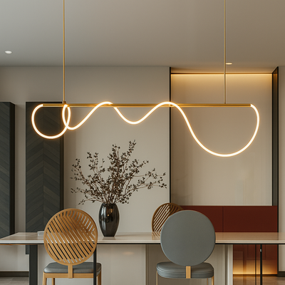 Lustra LED DIVINO cu Tub Silicon Flexibil – 62W, Lumina Reglabila, Auriu