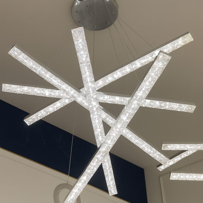 Lustra LED suspendata cu telecomanda si cristal LIBORIA 64W, lumina Rece/Calda/Neutra, Dimabila, Crom Lucios