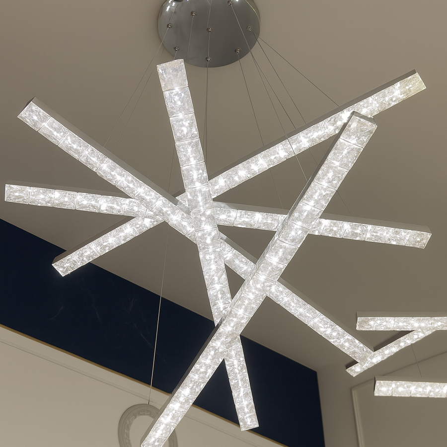 Lustra LED suspendata cu telecomanda si cristal LIBORIA 64W, lumina Rece/Calda/Neutra, Dimabila, Crom Lucios