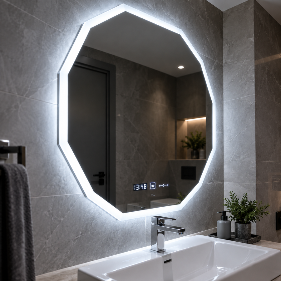 Oglinda LED 70cm, POLIGON Senzor MotionGlow Marcello, Sistem Dezaburire, Ceas & Termometru, Dimabila 084