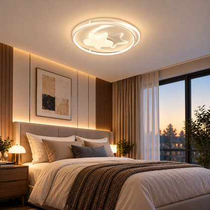 Lustra LED cu telecomanda ISTARAVSHAN, Forma Corpuri Ceresti, 87W, lumina Rece/Calda/Neutra, Dimabila, Alb
