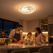 Lustra LED cu telecomanda ISTARAVSHAN, Forma Corpuri Ceresti, 87W, lumina Rece/Calda/Neutra, Dimabila, Alb