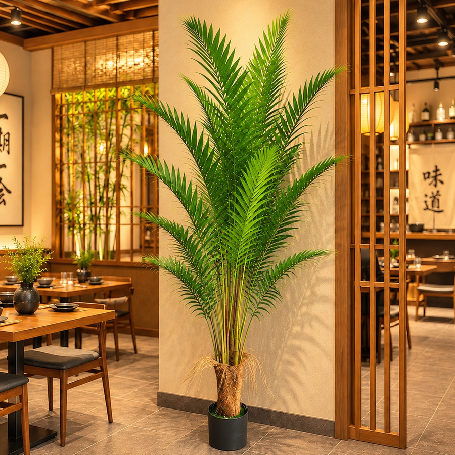 Planta Artificială Copac Tip Palmier Kentia, Cu Frunze Elegante, 230 cm, 18 frunze, Verde, cu Ghiveci