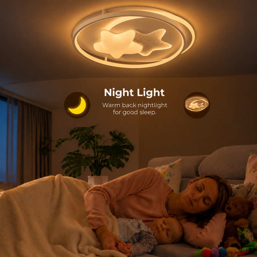Lustra LED cu telecomanda ISTARAVSHAN, Forma Corpuri Ceresti, 87W, lumina Rece/Calda/Neutra, Dimabila, Alb