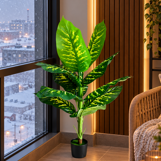 Plantă Artificială Tip Dieffenbachia, 100 cm, Verde