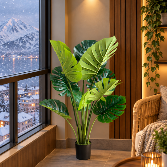 Plantă Artificială Tip Monstera Deliciosa, Cu Frunze Bogate, 120 cm, Verde
