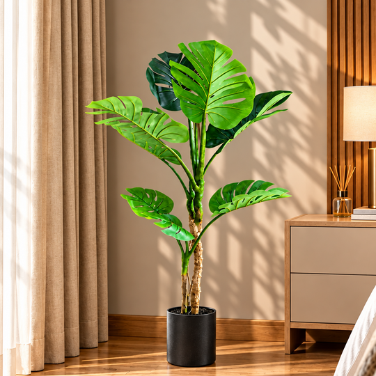 Plantă Artificială Tip Monstera Deliciosa, 8 frunze, 140 cm, Verde