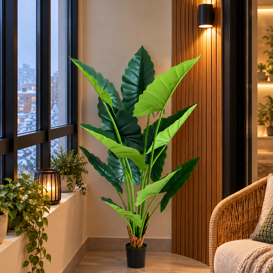 Plantă Artificială Tip Alocasia, 12 frunze, 150 cm, Verde