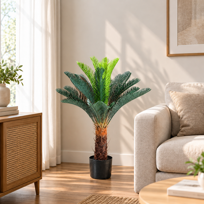 Planta Artificială Copac Tip Palmier, 18 frunze, 95 cm, Verde, cu Ghiveci