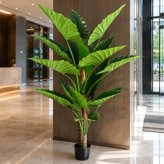 Plantă Artificială Tip Alocasia, 2 tulpini, 190 cm, Verde