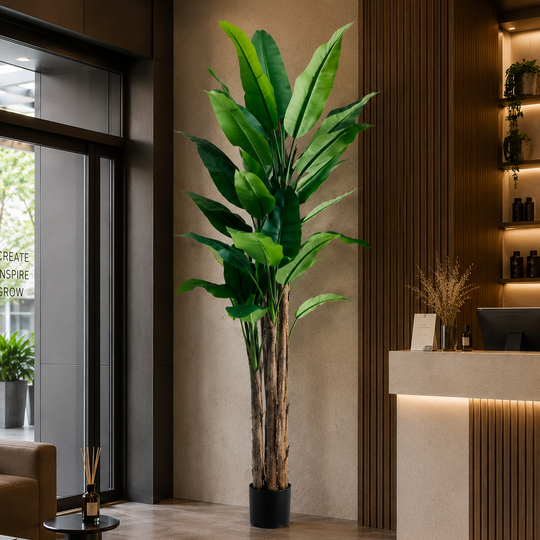 Planta Artificială Copac Tip Bananier, 210 cm, 31 frunze, Verde, cu Ghiveci
