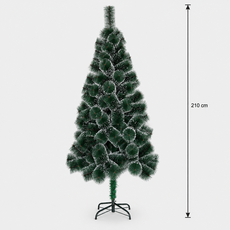 Decorațiune Brad Artificial MANIITSOQ, 210 cm, 280 vârfuri, Suport Metalic, Plastic, Ace Verzi cu Vârfuri Albe