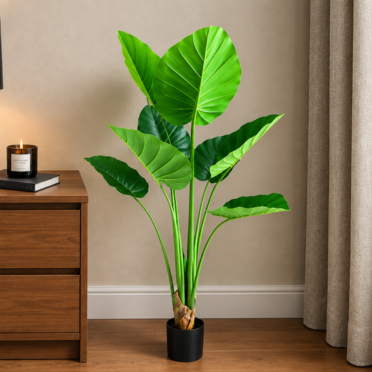 Plantă Artificială Tip Strelitzia, 130 cm, 9 frunze, Verde