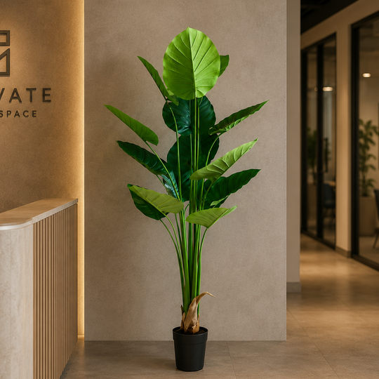 Plantă Artificială Tip Strelitzia, 180 cm, 15 frunze, Verde
