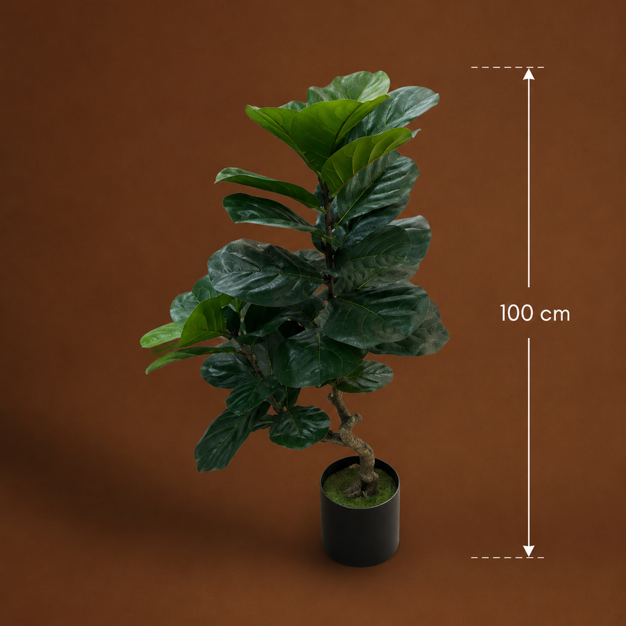 Decorațiune Ficus Lyrata, Ramificatie, 2 Ramuri, Plastic, 100 cm, Verde