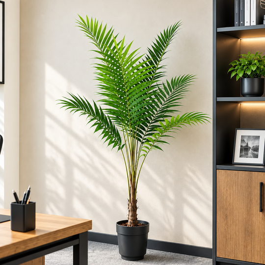 Planta Artificială Copac Tip Palmier Kentia, Cu Frunze Elegante, 160 cm, 7 frunze, Verde, cu Ghiveci