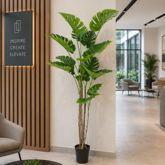 Plantă Artificială Tip Monstera Deliciosa, 12 frunze, 190 cm, Verde