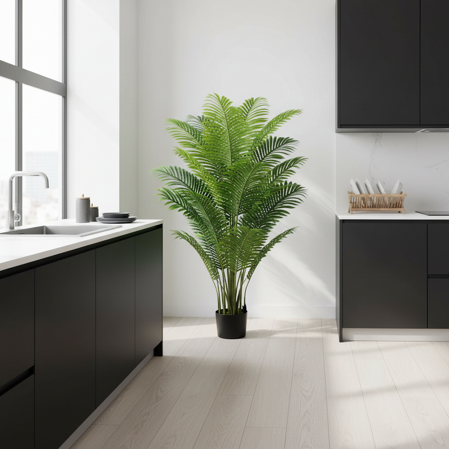 Decorațiune Palmier Areca, Plastic, 15 frunze, 150 cm, Verde