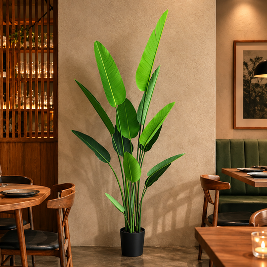 Plantă Artificială Tip Strelitzia Nicolai(Pasărea Paradisului), 220 cm, 13 frunze, Verde