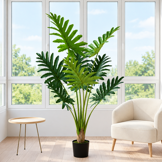 Plantă Artificială Tip Filodendron, 8 frunze, 140 cm, Verde