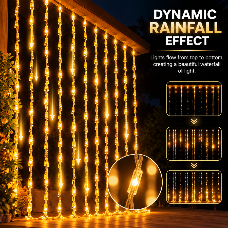 Instalatie de Craciun Tip Ploaie, Lumina Calda, 300 x 300cm, 320 LED-uri