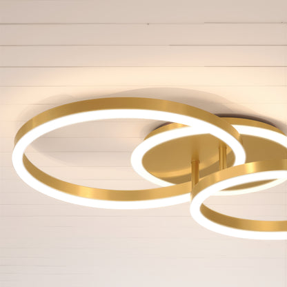 Lustra LED cu telecomanda RINOVA 66W, 2 Cercuri, lumina Rece/Calda/Neutra, Dimabila, Auriu Lucios