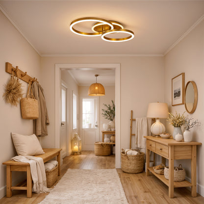 Lustra LED cu telecomanda RINOVA 66W, 2 Cercuri, lumina Rece/Calda/Neutra, Dimabila, Auriu Lucios