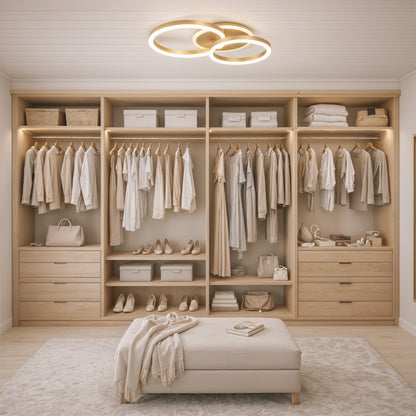 Lustra LED cu telecomanda RINOVA 66W, 2 Cercuri, lumina Rece/Calda/Neutra, Dimabila, Auriu Lucios