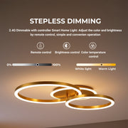 Lustra LED cu telecomanda RINOVA 66W, 2 Cercuri, lumina Rece/Calda/Neutra, Dimabila, Auriu Lucios