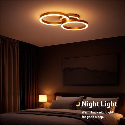 Lustra LED cu telecomanda RINOVA 66W, 2 Cercuri, lumina Rece/Calda/Neutra, Dimabila, Auriu Lucios