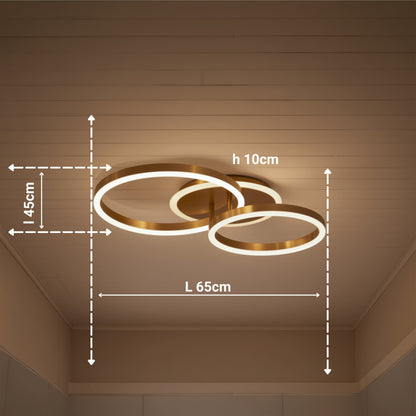 Lustra LED cu telecomanda RINOVA 66W, 2 Cercuri, lumina Rece/Calda/Neutra, Dimabila, Auriu Lucios