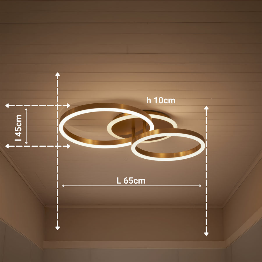 Lustra LED cu telecomanda RINOVA 66W, 2 Cercuri, lumina Rece/Calda/Neutra, Dimabila, Auriu Lucios