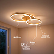 Lustra LED cu telecomanda RINOVA 66W, 2 Cercuri, lumina Rece/Calda/Neutra, Dimabila, Auriu Lucios