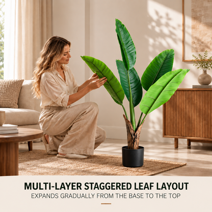 Planta Artificială Copac Tip Bananier, 130 cm, 6 frunze, Verde, cu Ghiveci