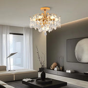 Candelabru Cristal Fiamma, 6x E14, Diametru 45cm, Auriu, Metal si Cristal