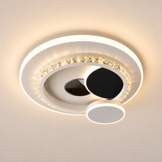 Lustra LED cu cristal HELIOX, 37W, 4 Cercuri, lumina Rece/Calda/Neutra, Negru