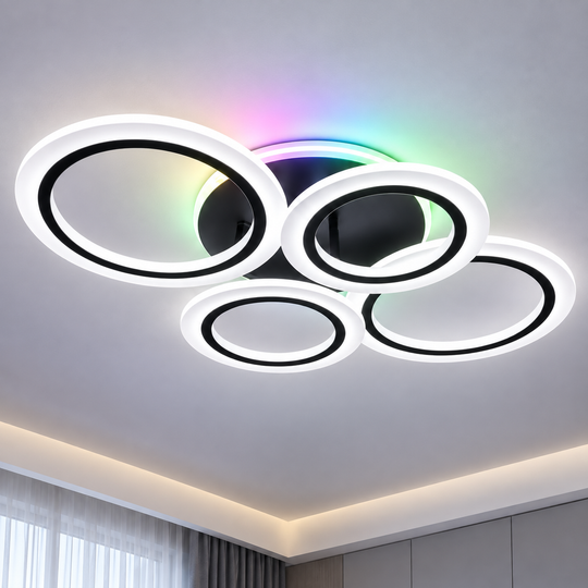 Lustra LED cu telecomanda BETTY 41W, 4 Cercuri, lumina Rece/Calda/Neutra/RGB, Dimabila, Negru