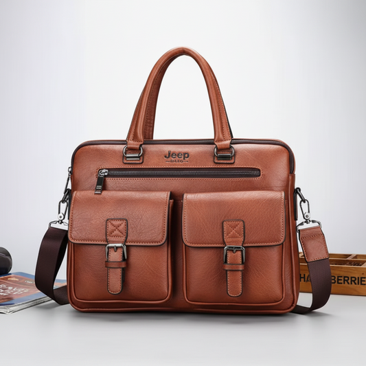 Geantă business laptop SAMARKAND, 38x7x28 cm, Piele Ecologică, Maro închis